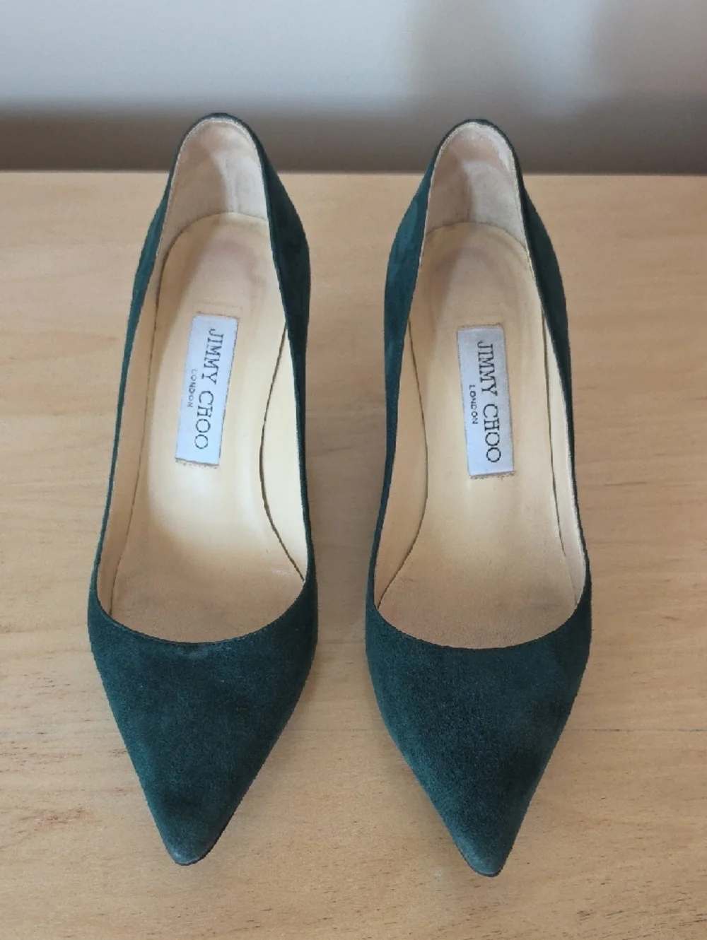 Jimmy Choo Teal Green Suede Pointed Pumps - Picture 3 of 12